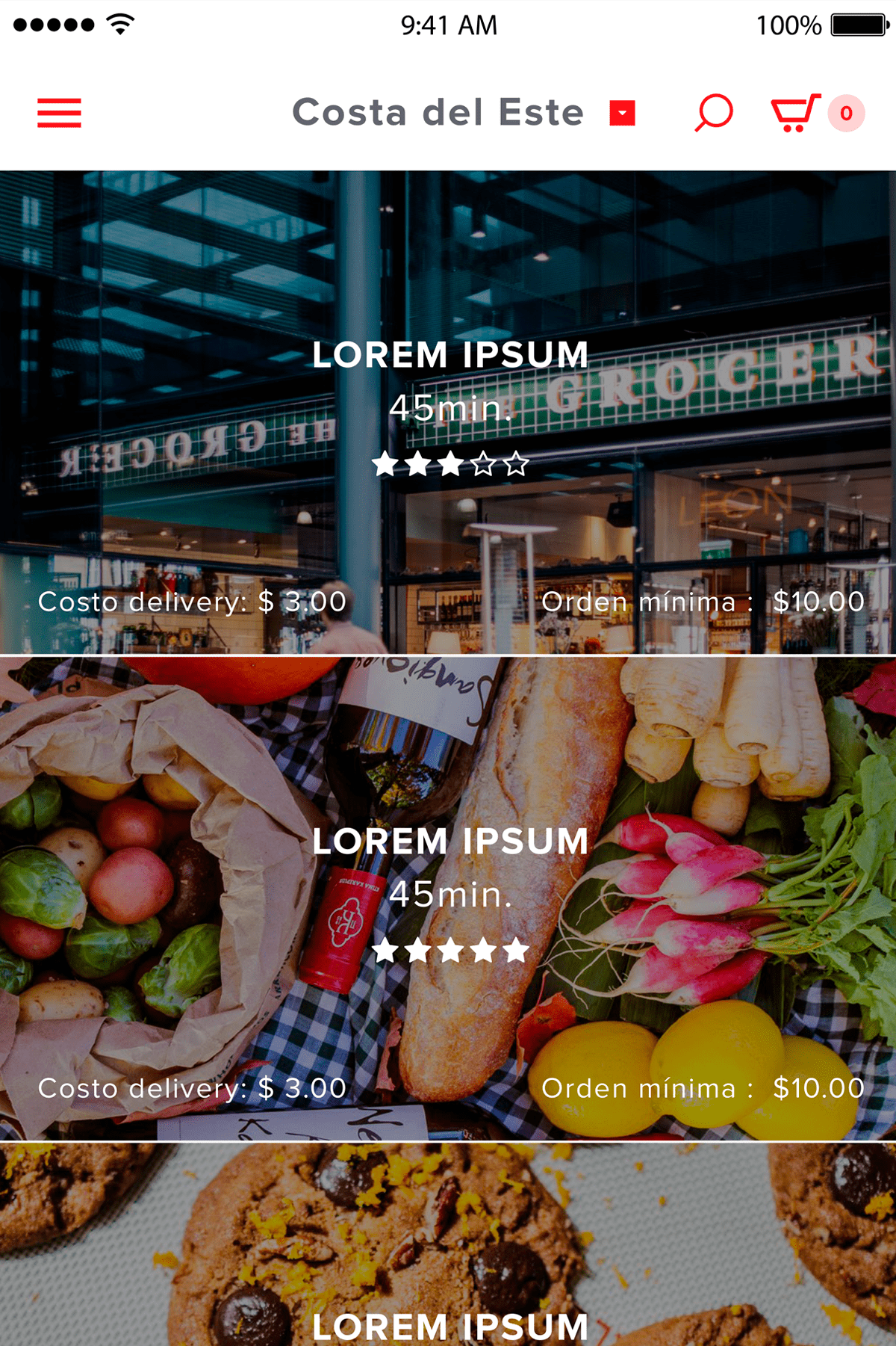 UI/UX de aplicación Appetito24 listado